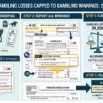 Visual guide to gambling losses capped to gambling winnings with 2026 IRS tax forms
