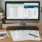 A professional desktop setup with a calculator, IRS Schedule A tax forms, and a stack of casino markers and betting slips