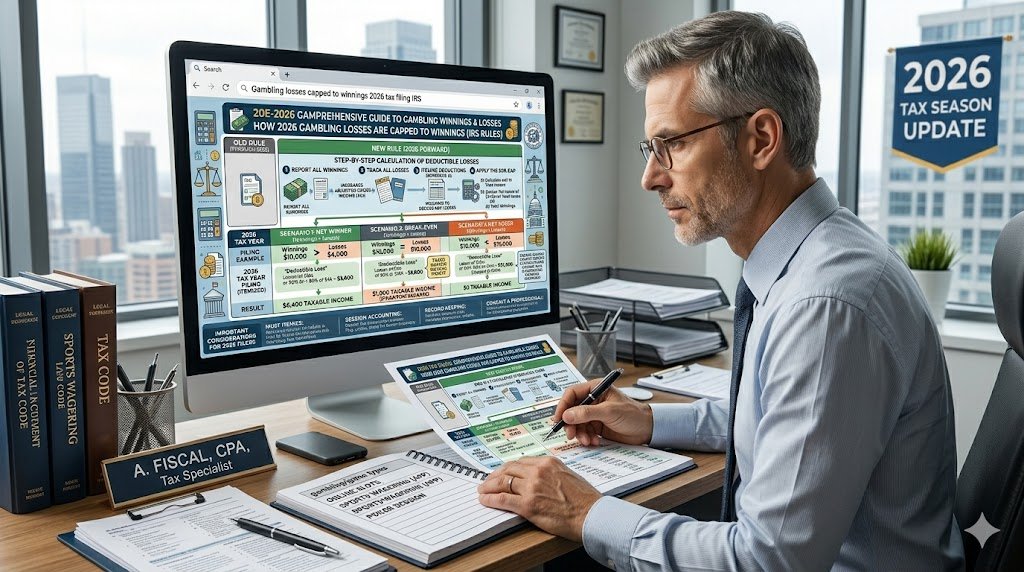 Professional accountant reviewing tax law updates for online gambling and sports betting